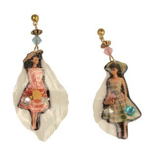Vintage 90s Barbie Earrings Retro 50s Style Beads Post Back Rhinestone Jewelry
